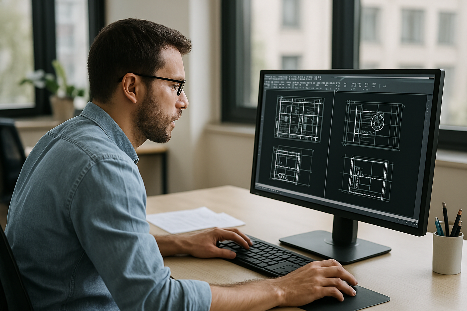 Adam Smith working on CAD designs